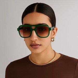 AIRE Whirlpool Green Aviator Brown Gradient Sunglasses One Size